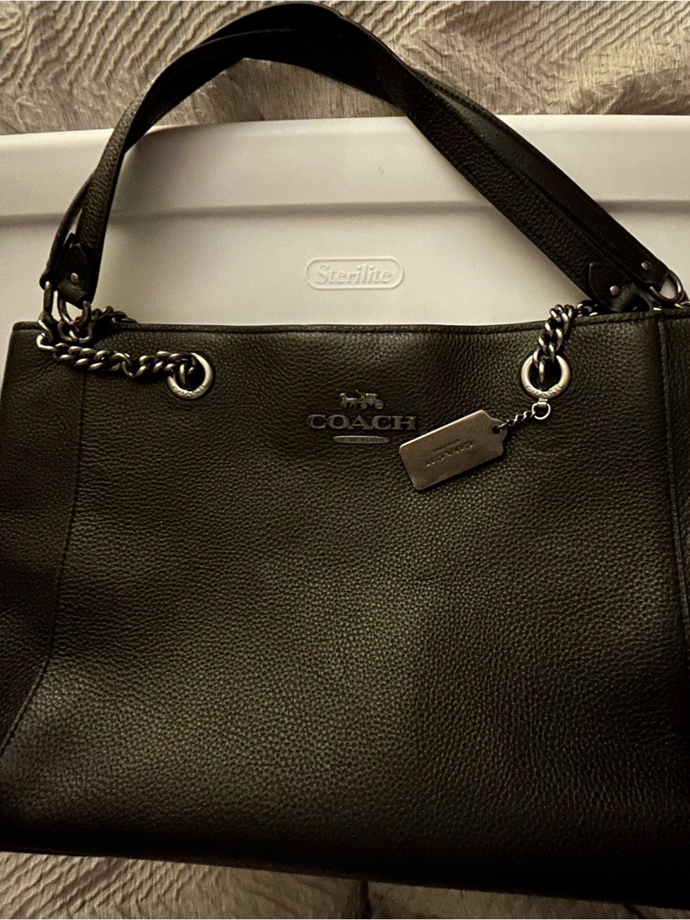 Coach Cammie Chain Black Pebbled Leather Tote Bag